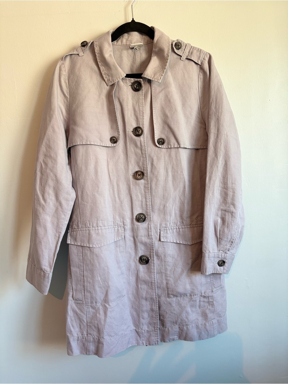 CAbi Light Gray Trench Coat with Button Front